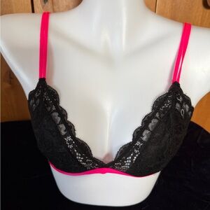 PINK Victoria's Secret Black Lace Bra with Hot Pink Trim